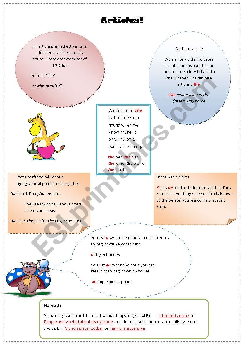 Articles information worksheet