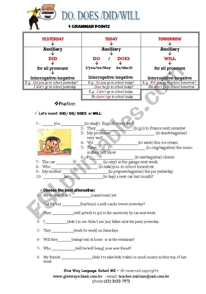 Do/Does/Did/Will worksheet