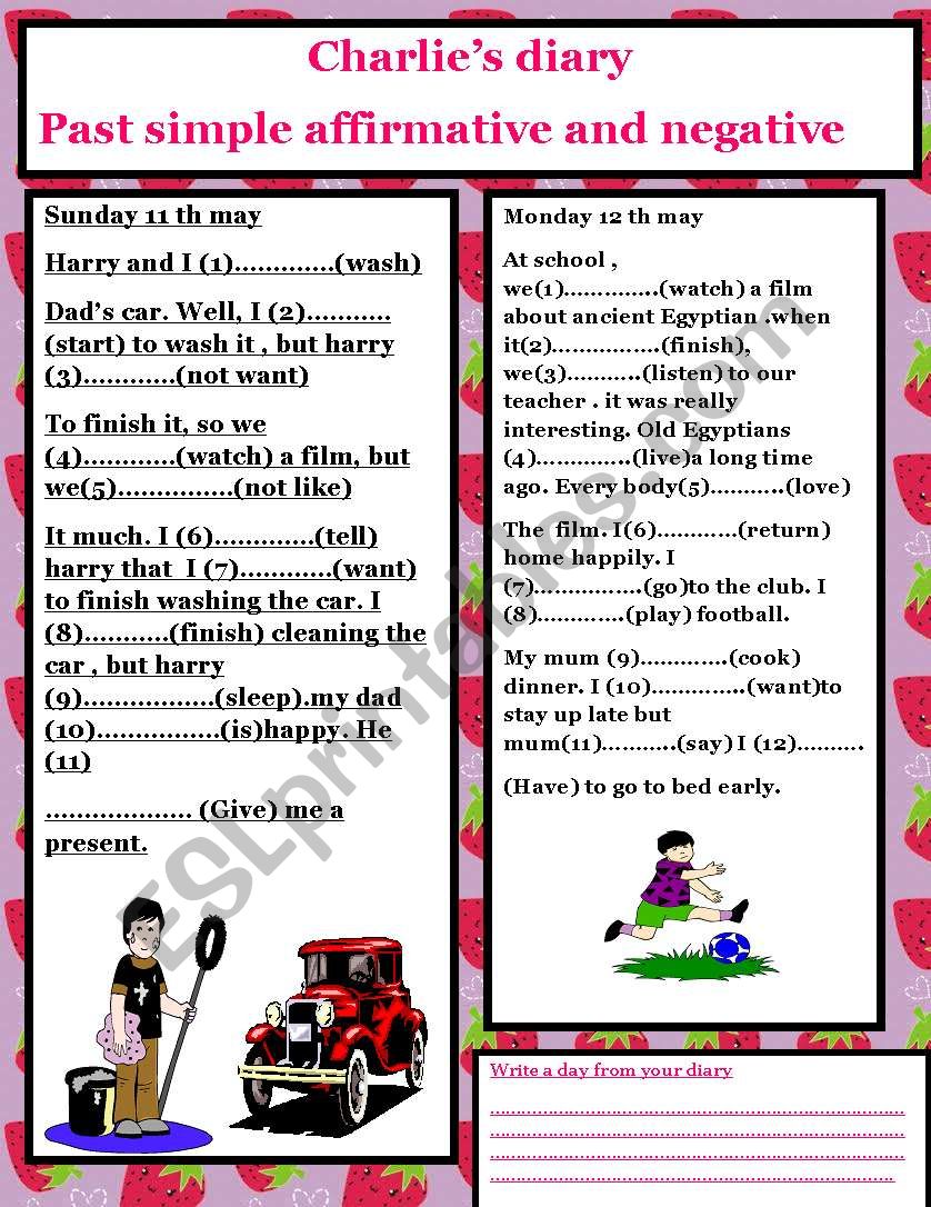 charlies diary(past simple) worksheet