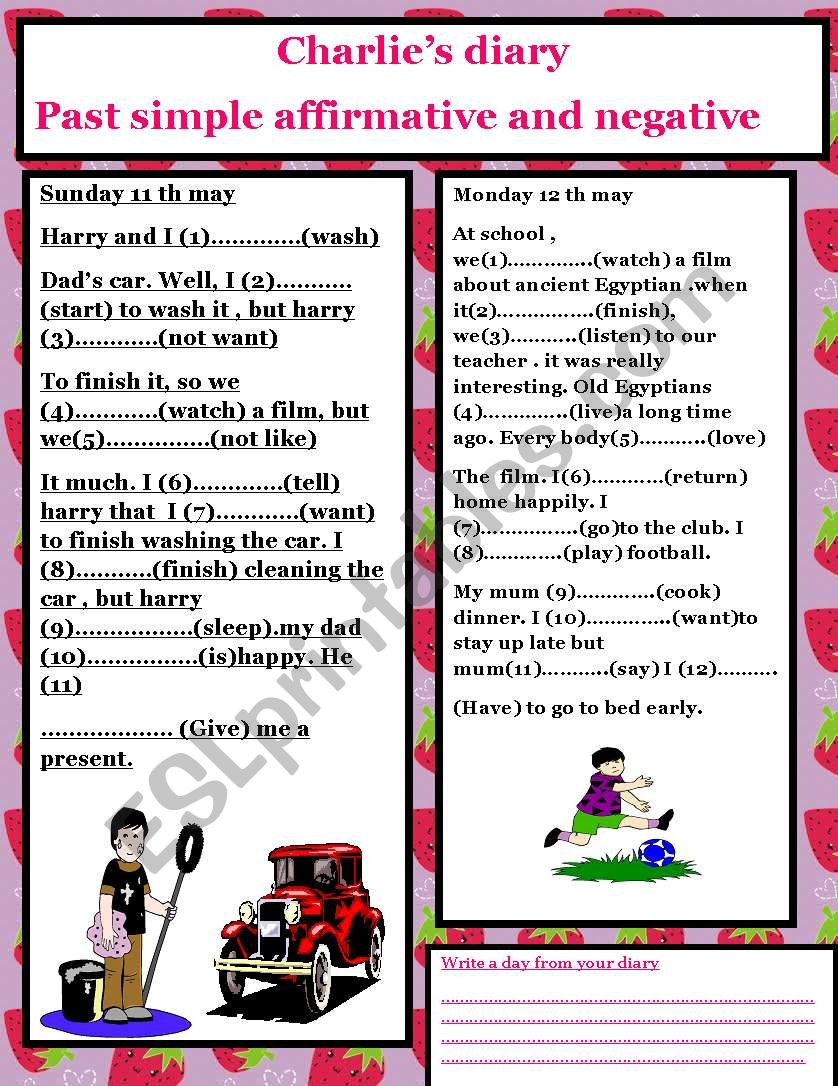 charlieÂ´s diary(past simple) worksheet