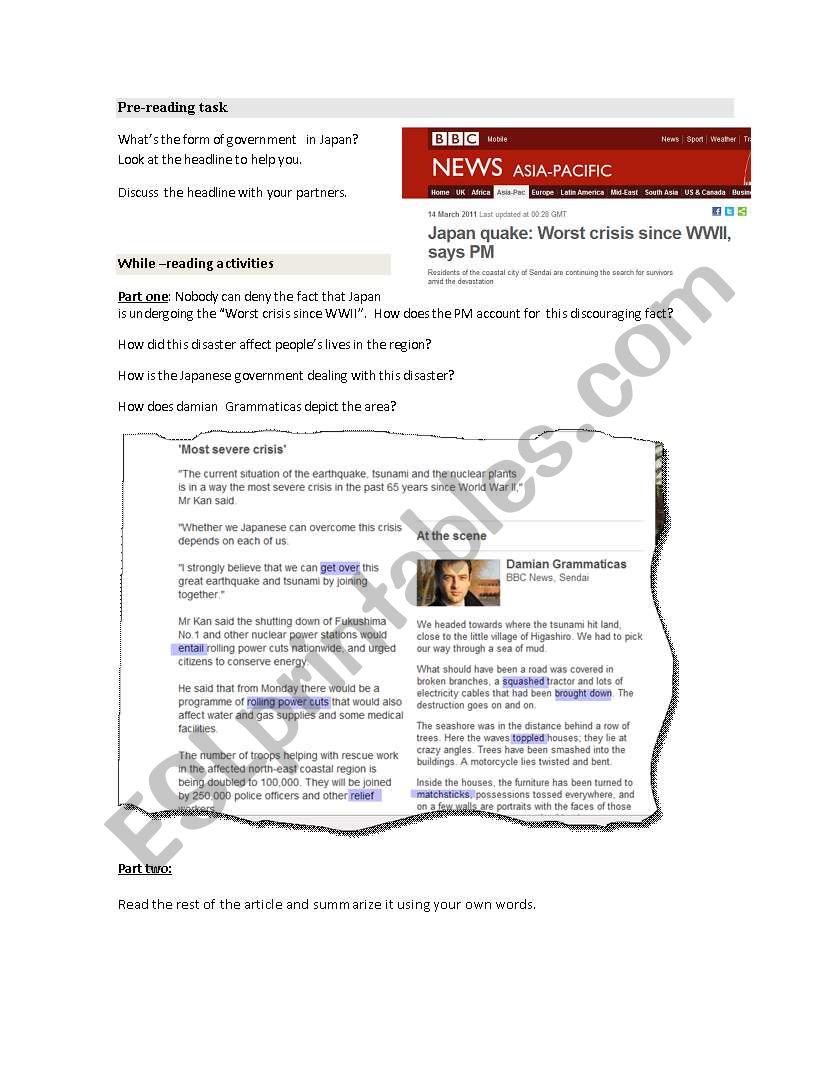 JapanÂ´s quake reading comprehension