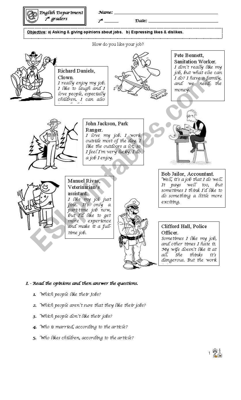 How do like your job? worksheet