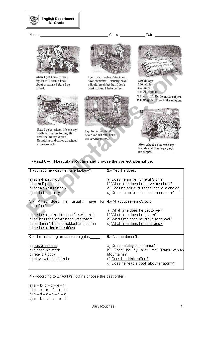 Daily Routines worksheet