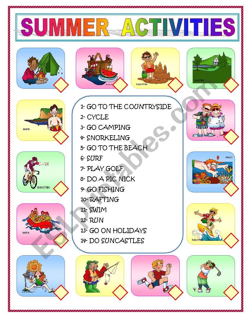 SUMMER ACTIVITIES (Matching) worksheet