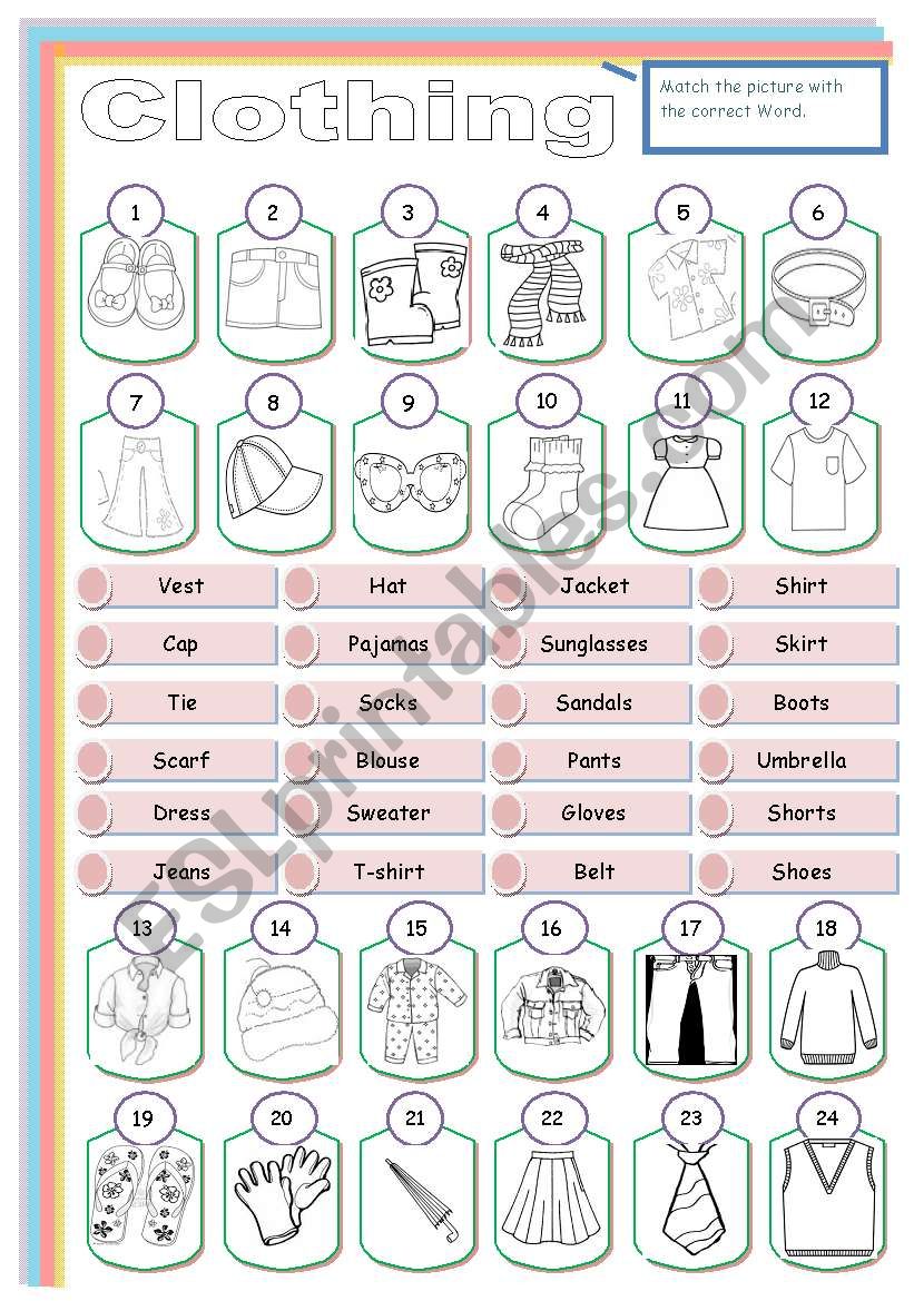 clothes worksheet