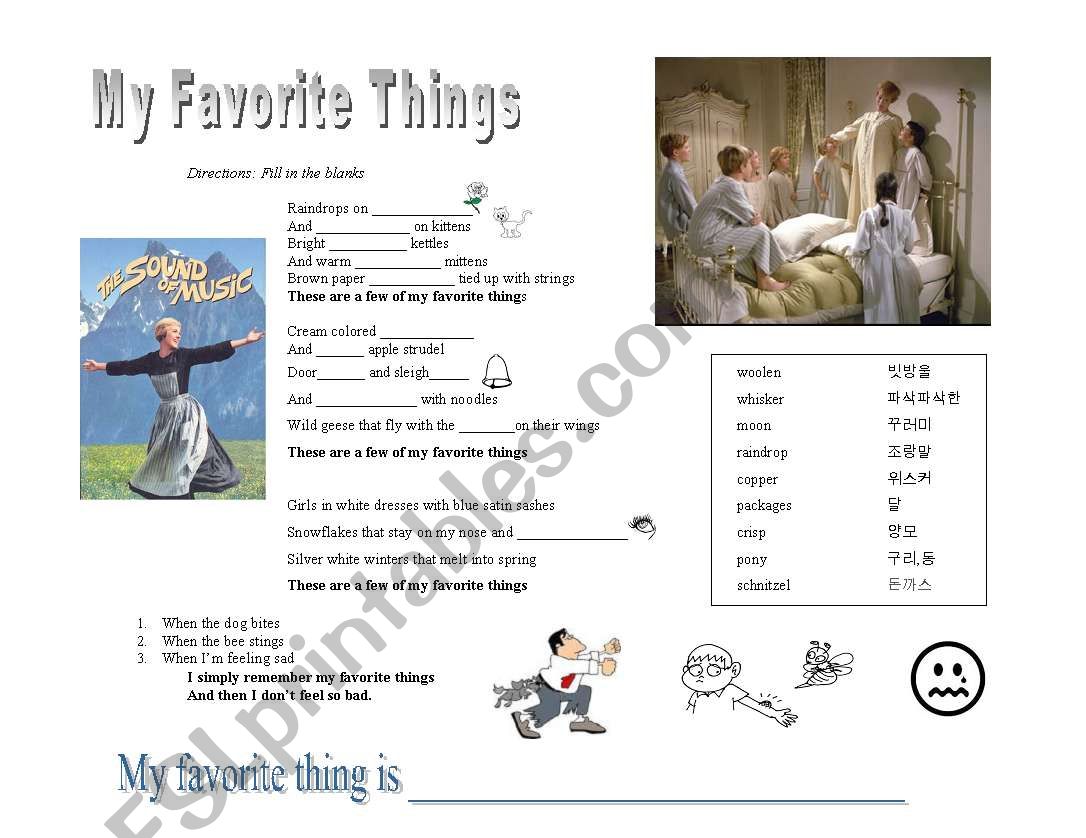 My Favourite Things Lesson worksheet