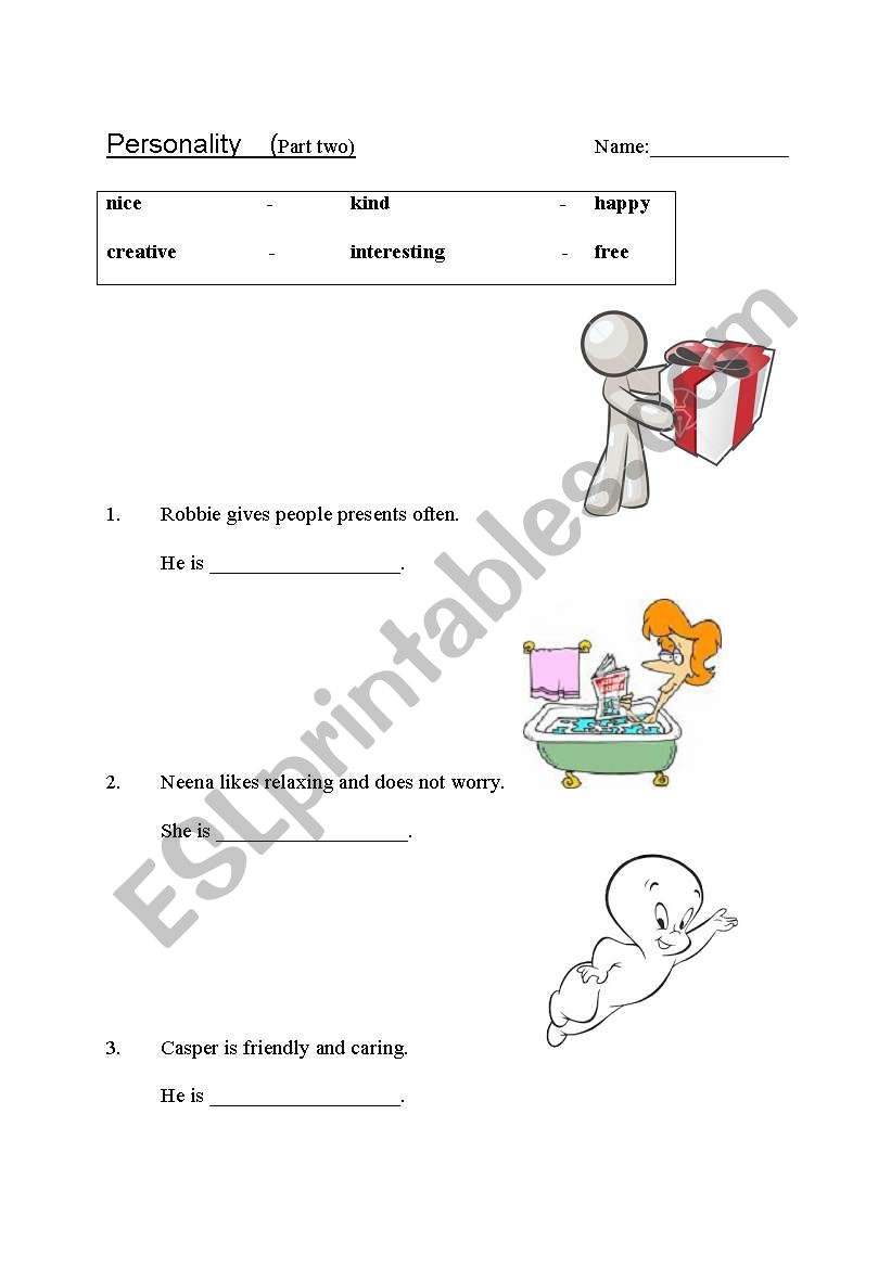 Personality Adjectives Worksheet (Part Two)
