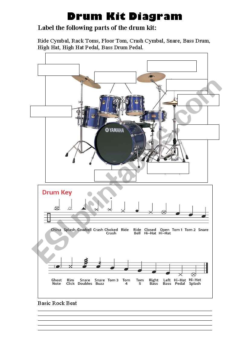 Label a drum Kit Diagram worksheet