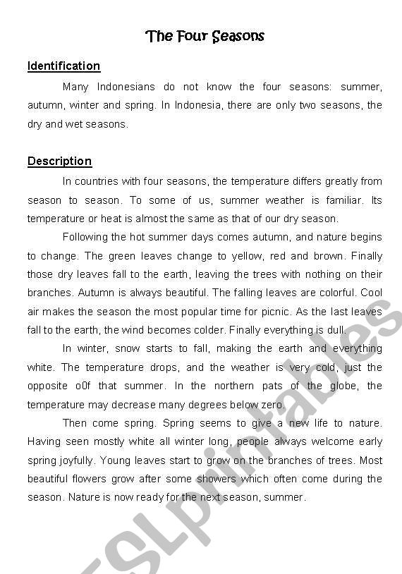 The Four Seasons worksheet