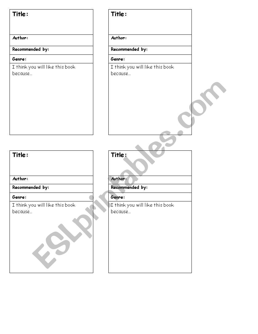 Book recommendation worksheet