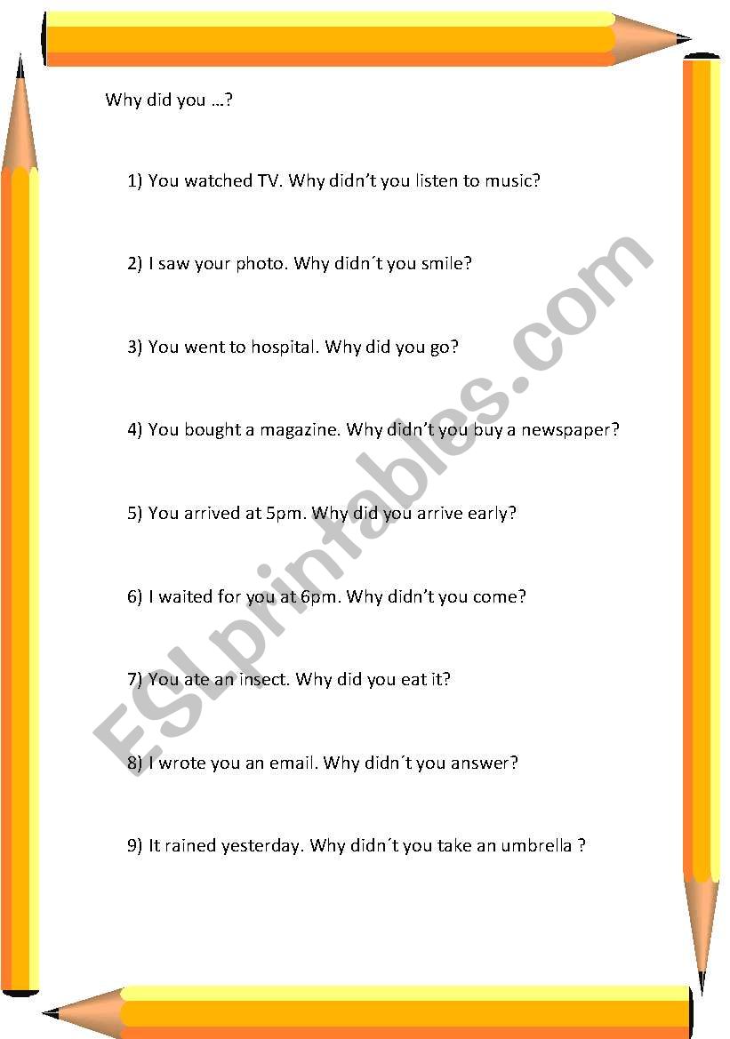 Why did you...? worksheet