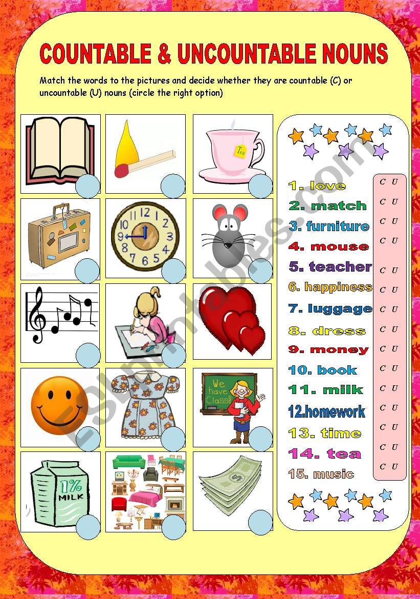 countable & uncountable nouns worksheet