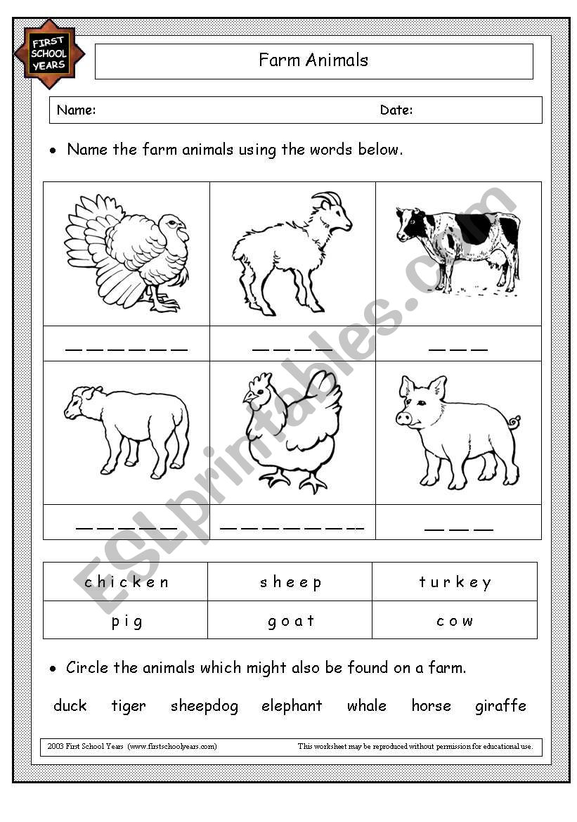 farm animals worksheet