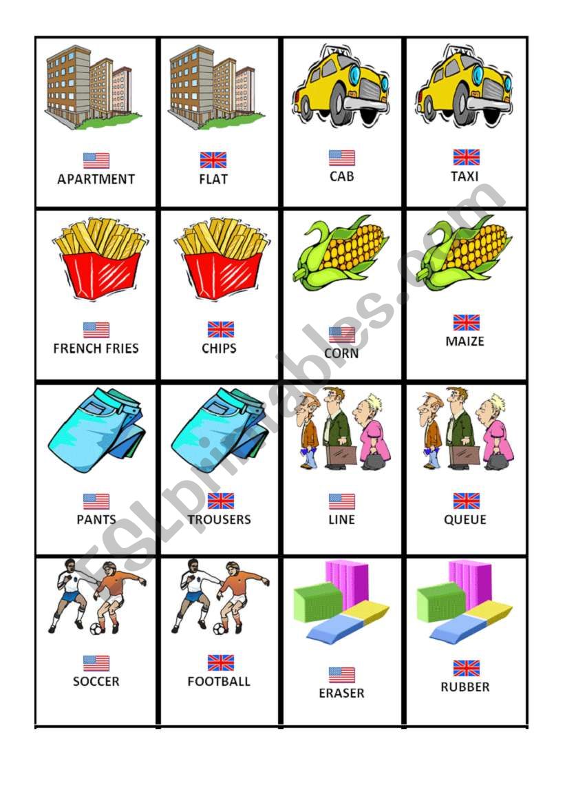 British American English Memory Game