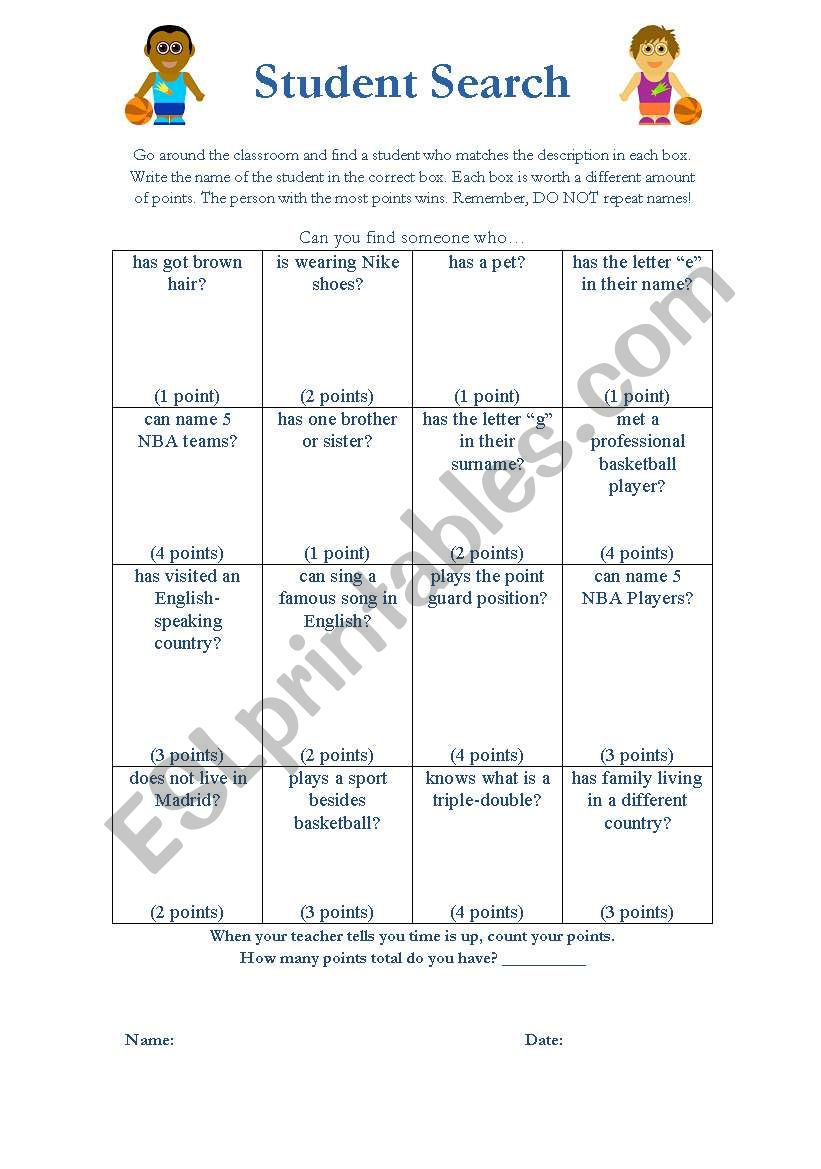 Speaking Activity/Icebreaker - Basketball Theme