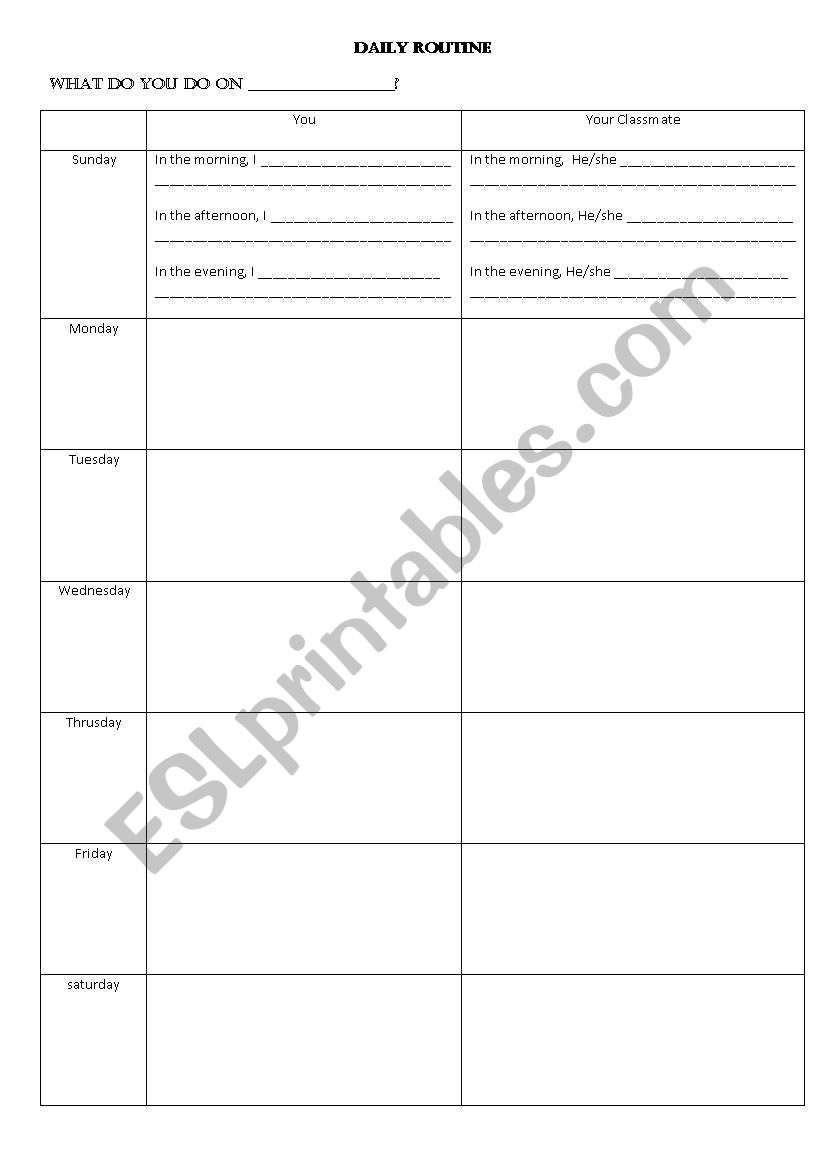 Daily Routine worksheet