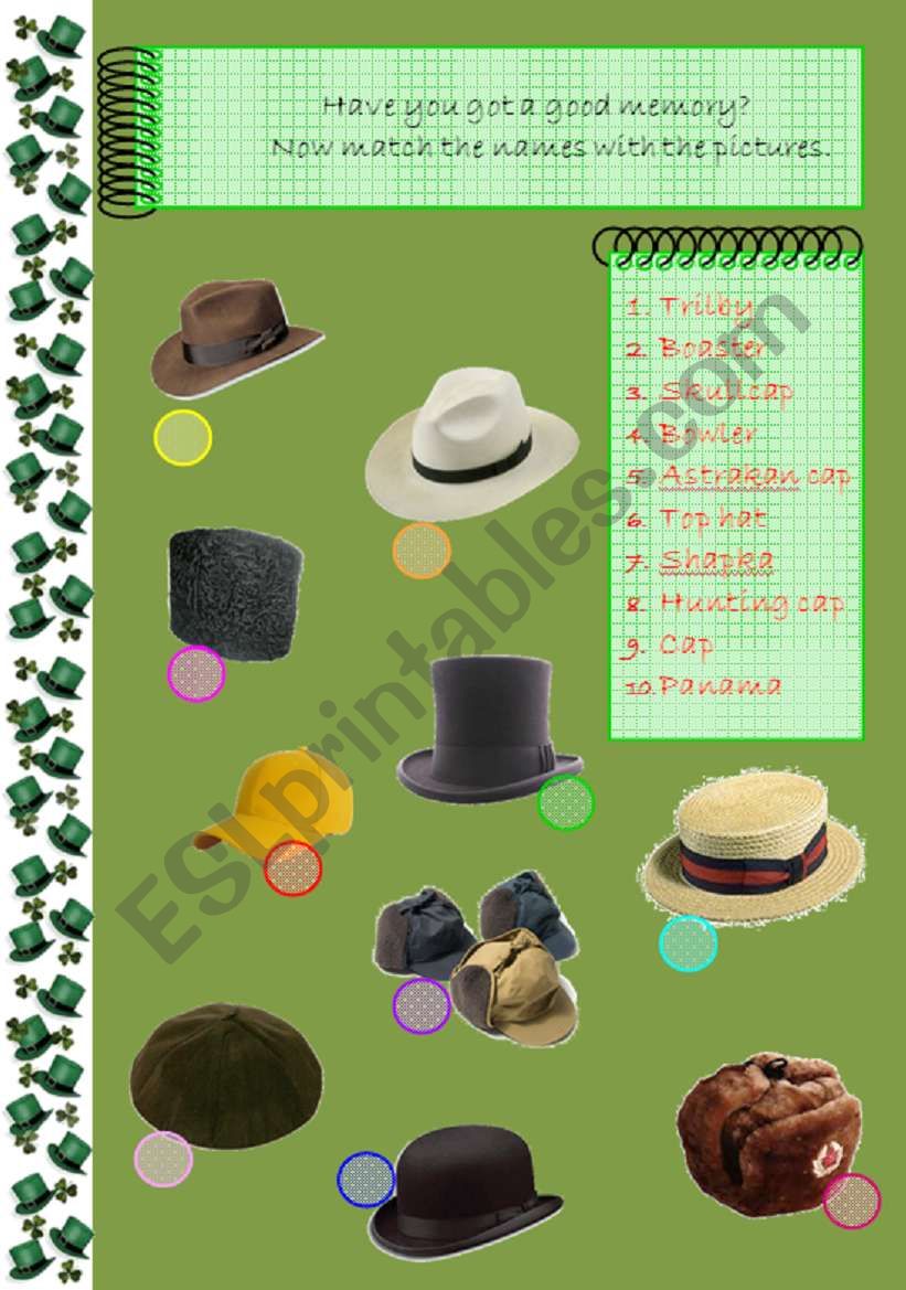 MEN HATS (Part II) worksheet