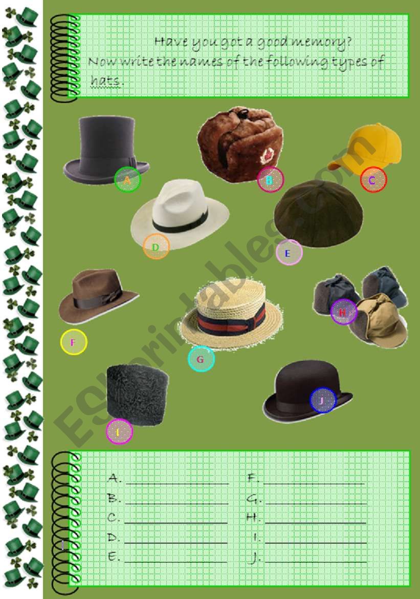 MEN HATS (Part III) worksheet