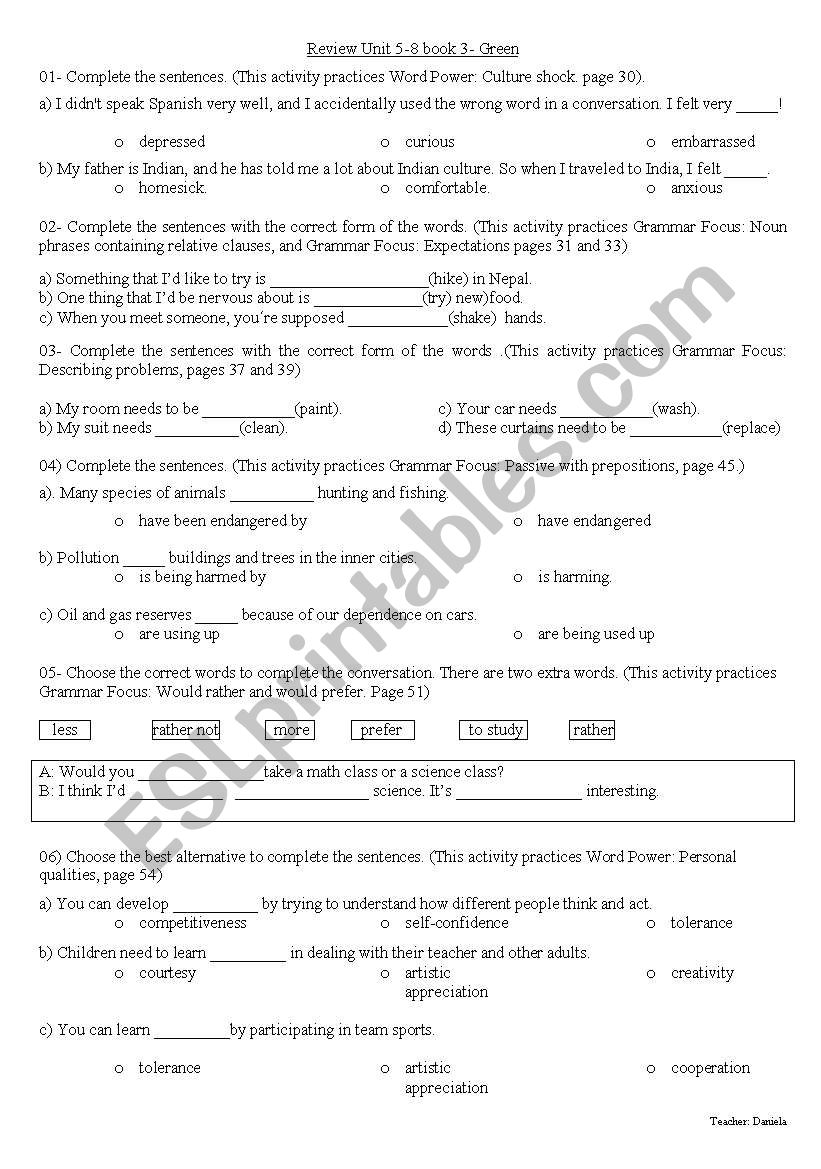 Interchange Review Unit 5-8 book 3- Green