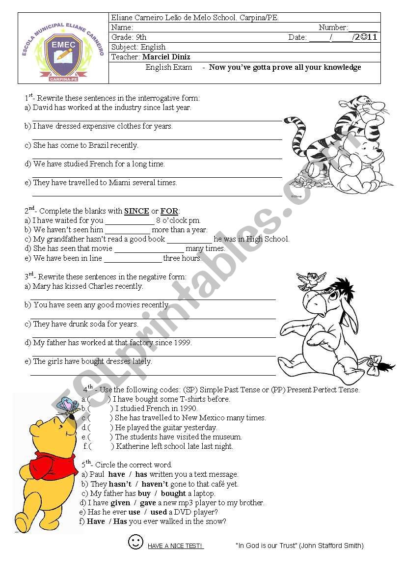 Present Perfect Tense worksheet