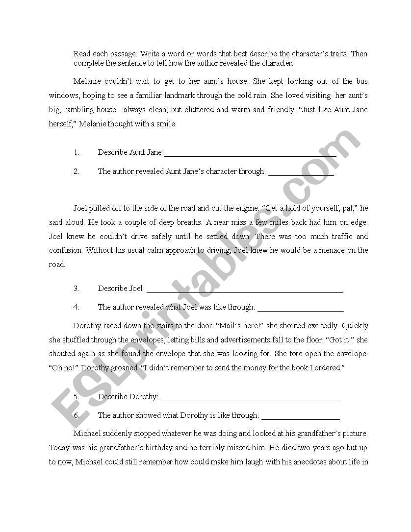 Identifying Character Traits - ESL worksheet by rdgnook20 Pertaining To Identifying Character Traits Worksheet