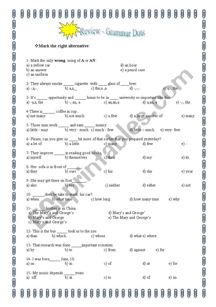 Grammar Dots- Review worksheet