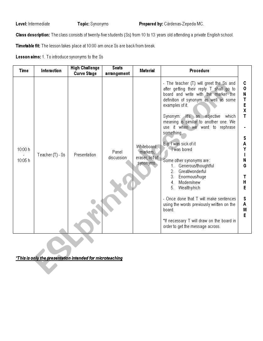 Microteaching - Synonyms (Presentation)