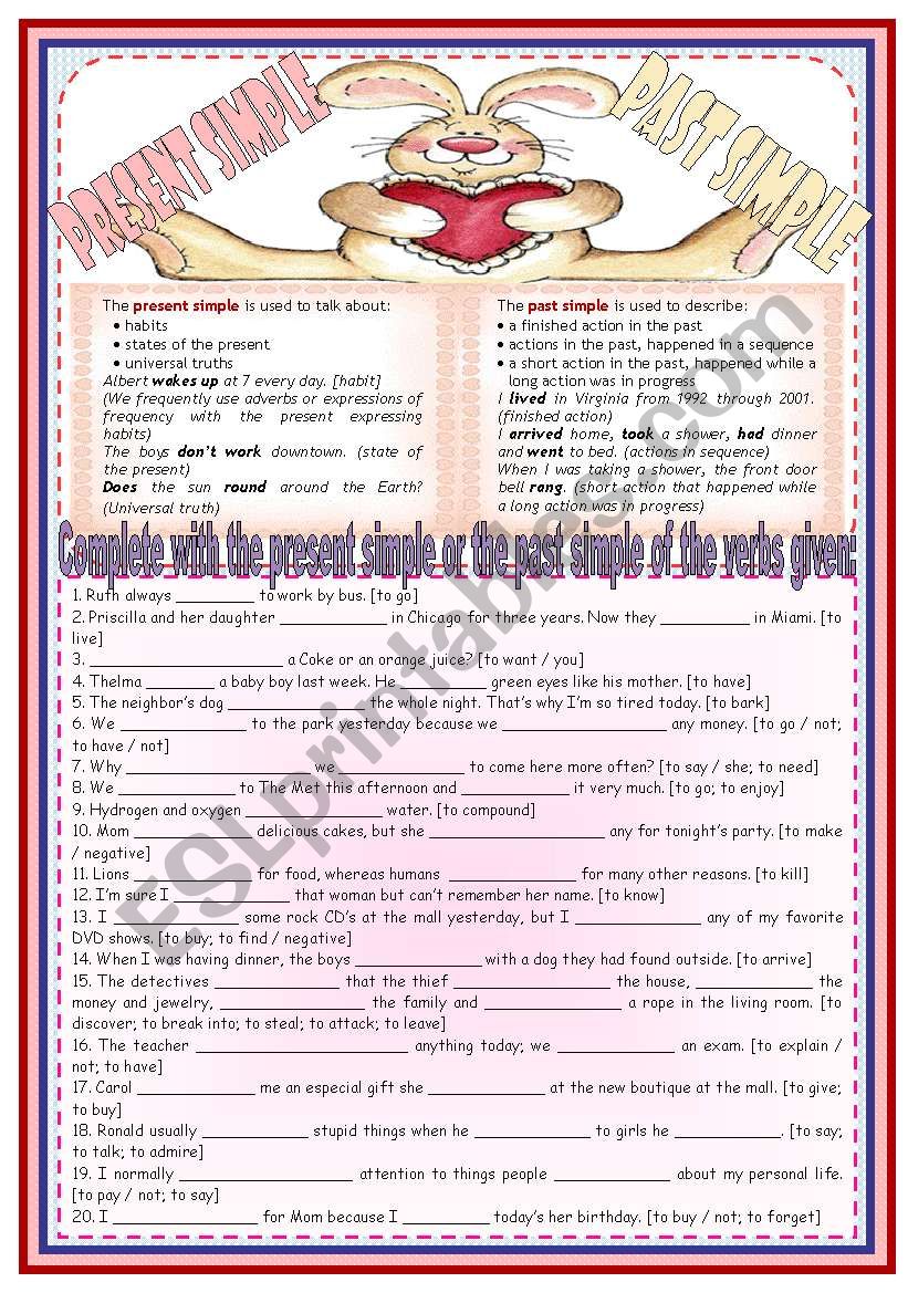 Present Simple vs. Past Simple â€“ rules â€¢ examples â€¢ exercises â€¢ B&W version â€¢ teacherâ€™s handout with keys â€¢ 3 pages â€¢ editable