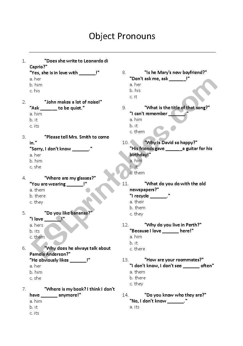 Object Pronouns Worksheet worksheet