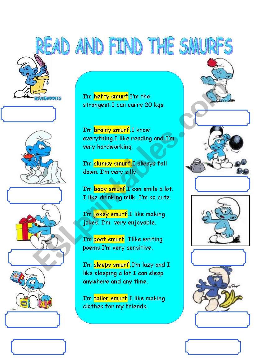 CUTE SMURFS worksheet