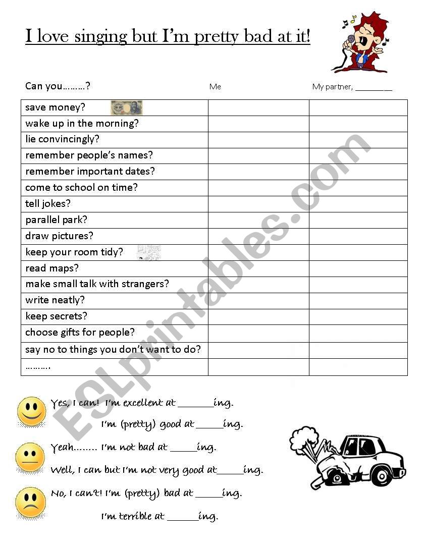 How well can you......? worksheet