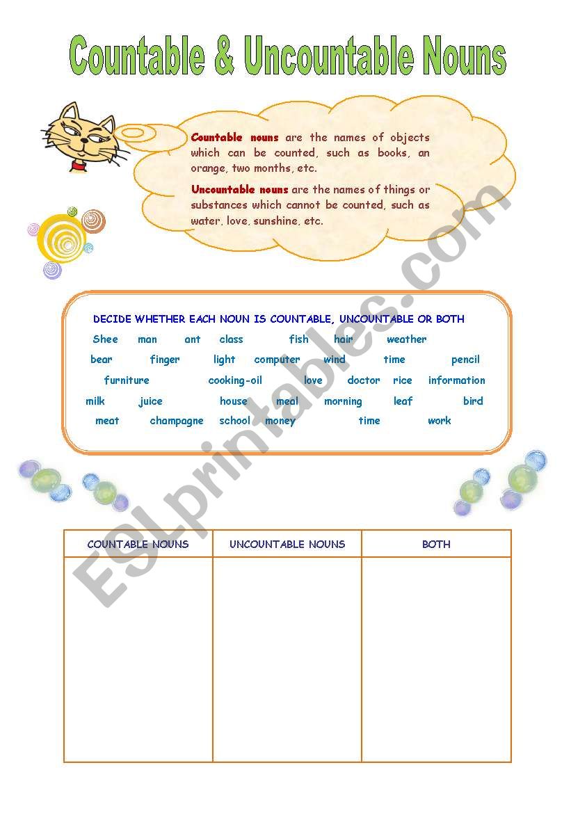 Countable&Uncountable worksheet