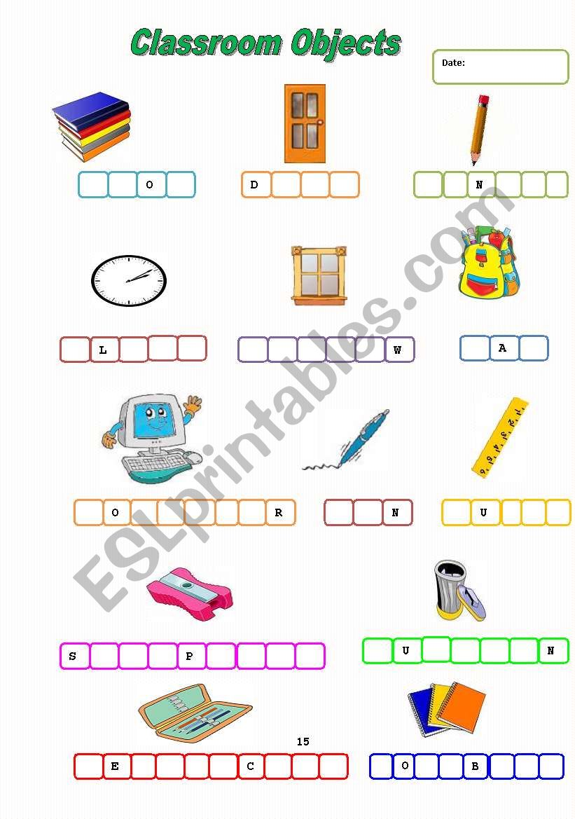 Classroom Objects worksheet