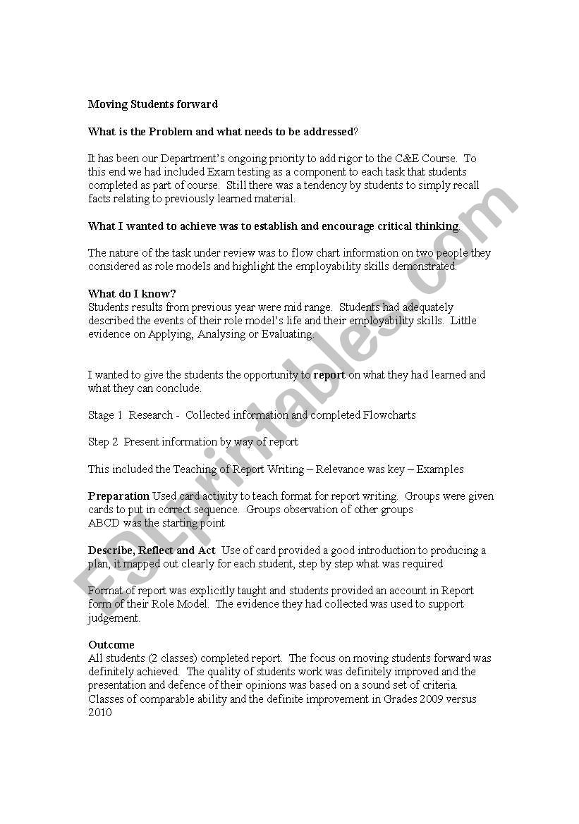 Moving Students Forward worksheet