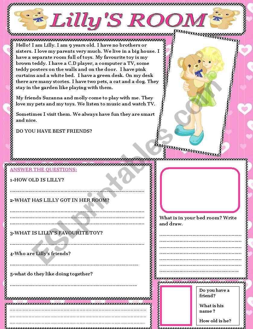 lillys room worksheet