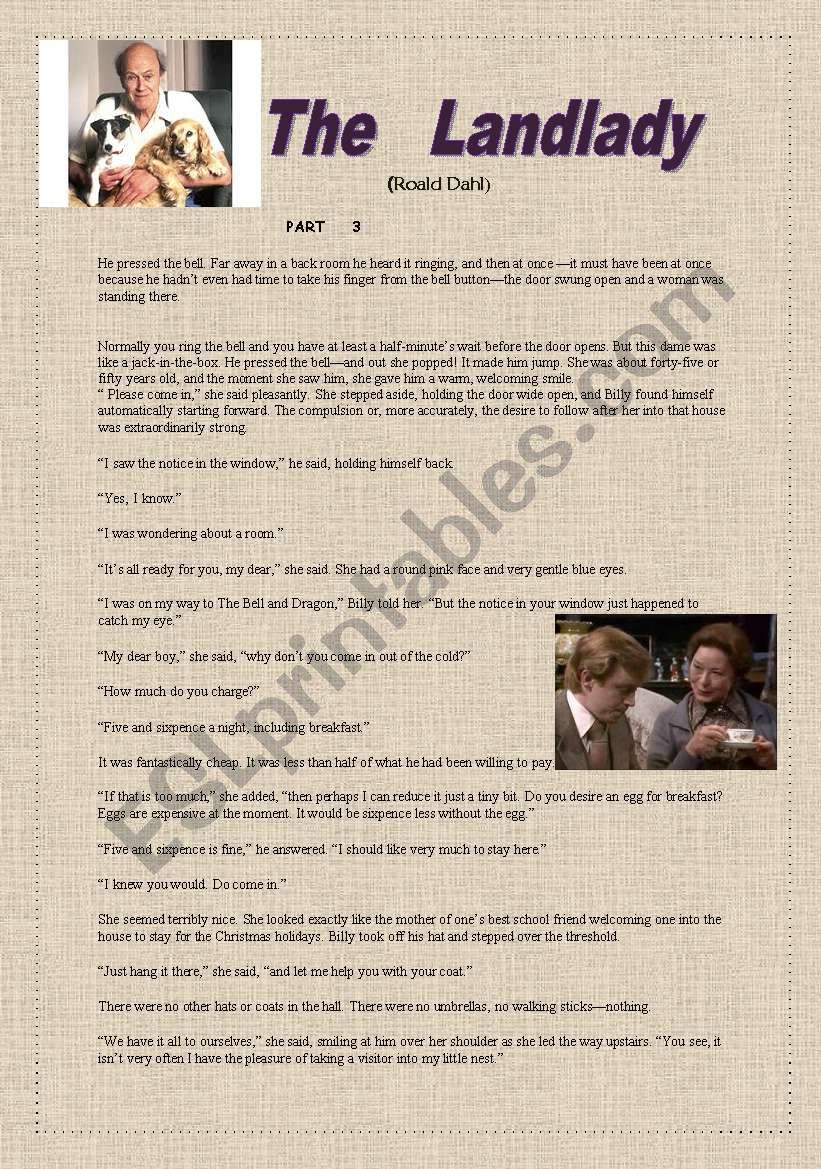 Roald Dahl´s ´The Landlady´ Parts 3 and 4 = end of the short story