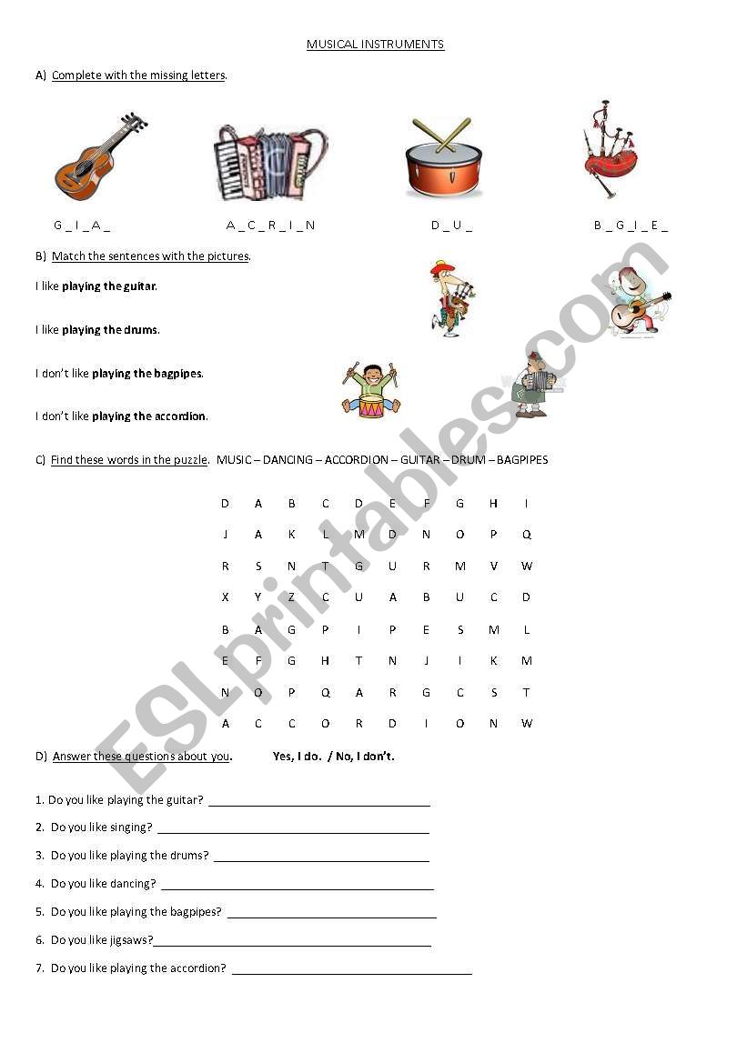 Music for kids worksheet