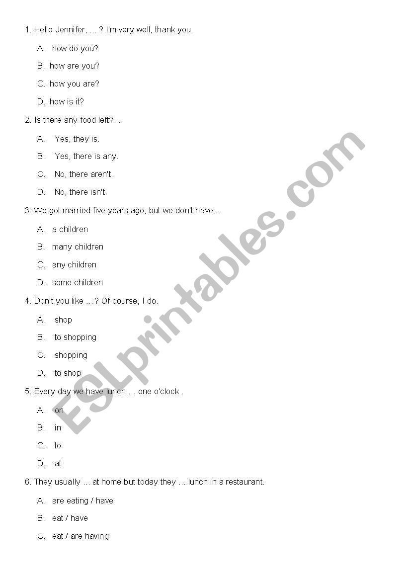 Nivelation test worksheet