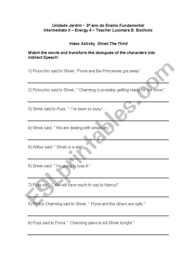 Reported Speech - Video Activity Shrek the Third