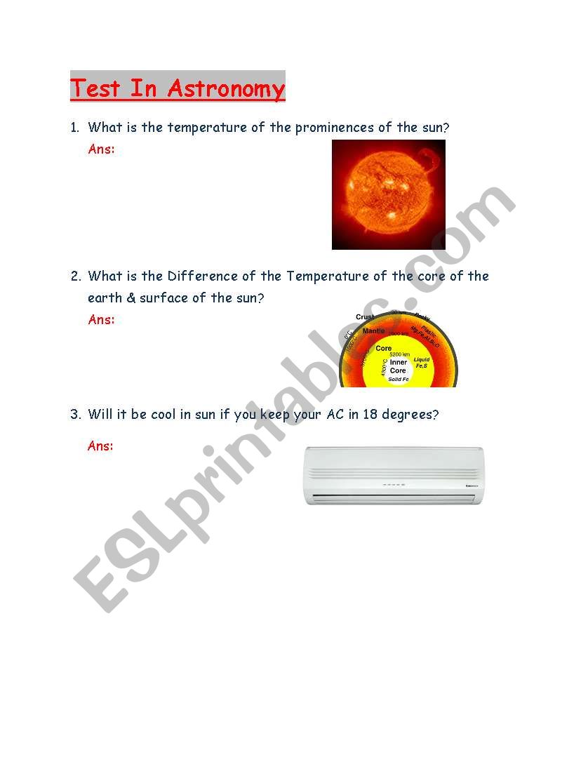 ASTRONOMY TEST worksheet