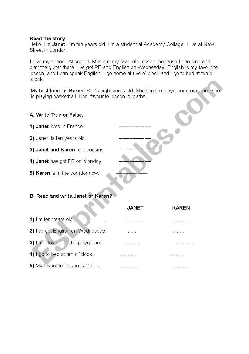 reading worksheet