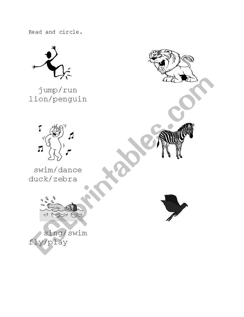 action verbs-animals-numbers worksheet