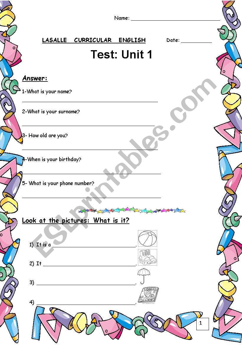 Test 4 grade  worksheet