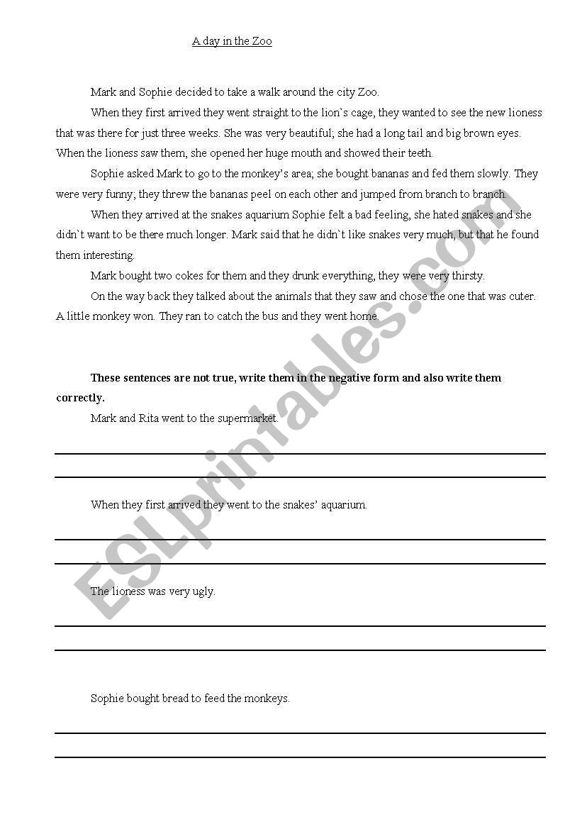  A Day in the Zoo worksheet