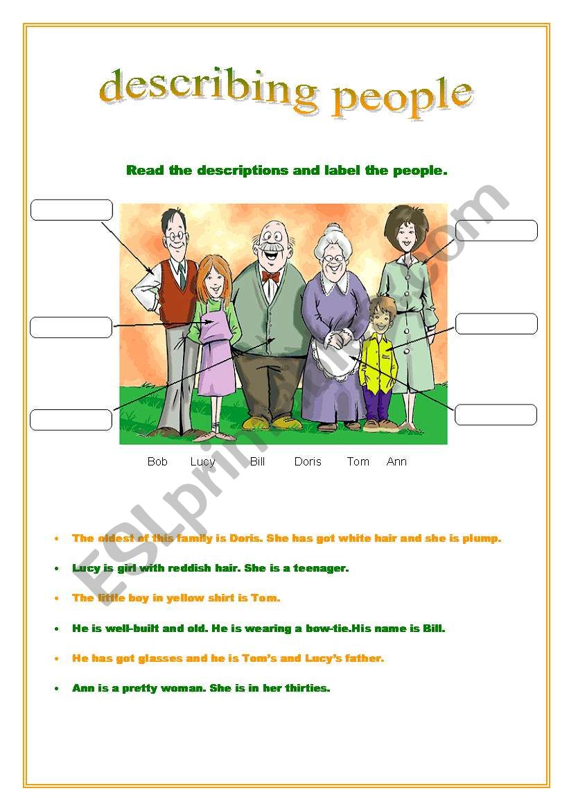 descibing people worksheet