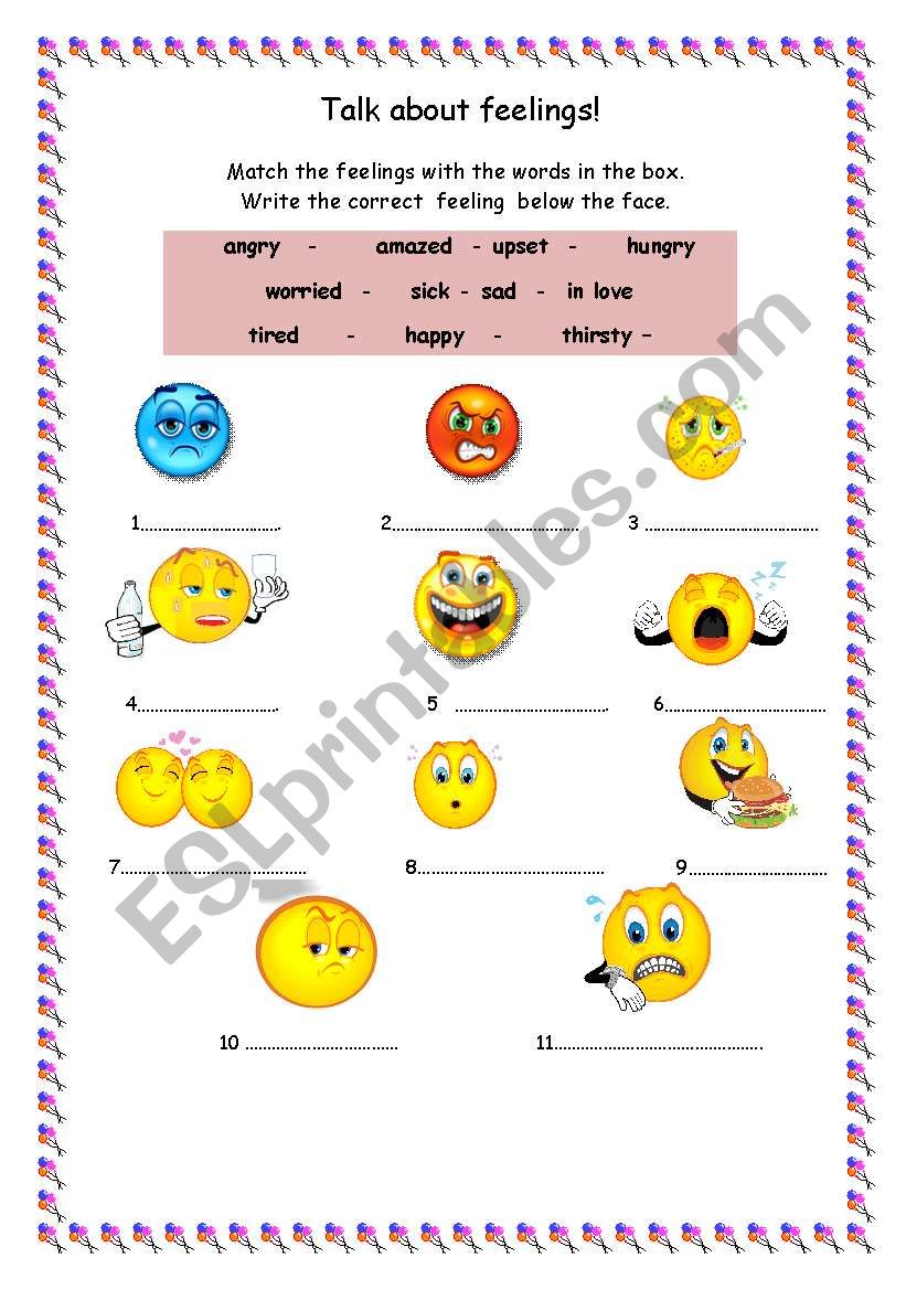 Talk about feelings worksheet