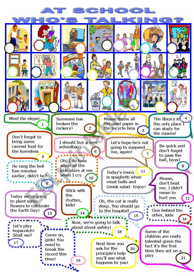 AT SCHOOL.WHO´S TALKING?/6 worksheet