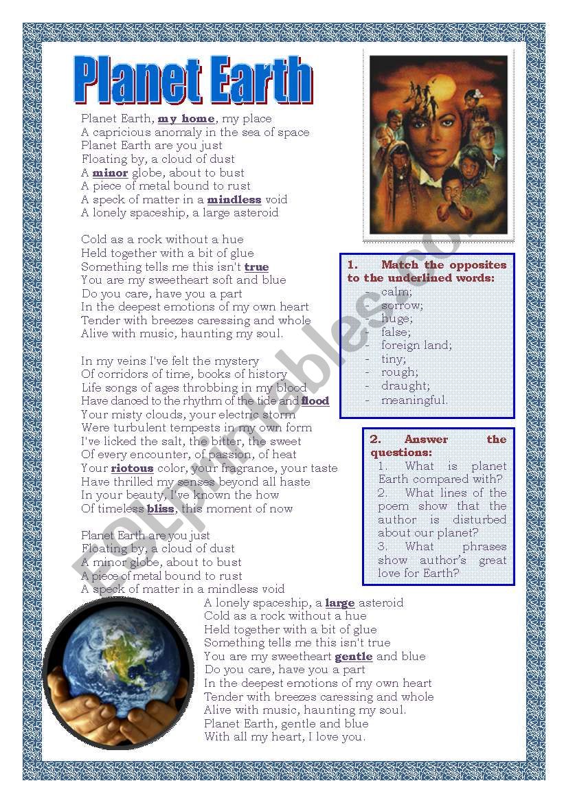 Planet Earth worksheet