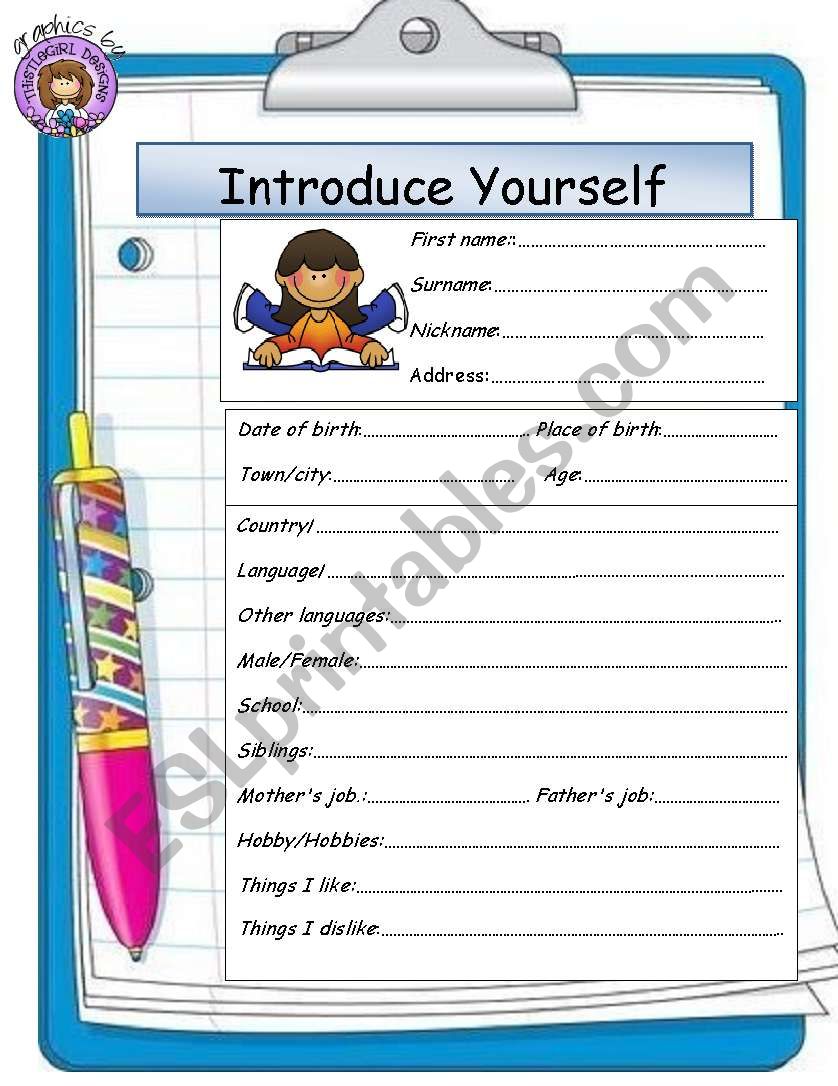 introduce yourself worksheet