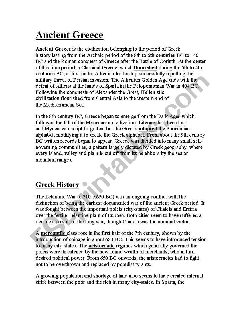 Ancient Greece worksheet